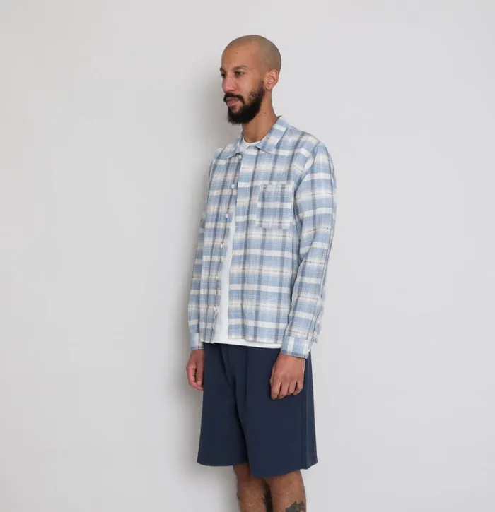 Folk Clothing Shirts Patch Shirt 8211 Soft Blue Open Check 8211 Mens