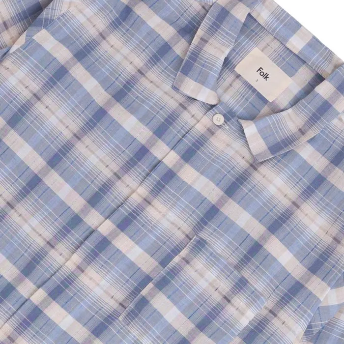 Folk Clothing Shirts Patch Shirt 8211 Soft Blue Open Check 8211 Mens
