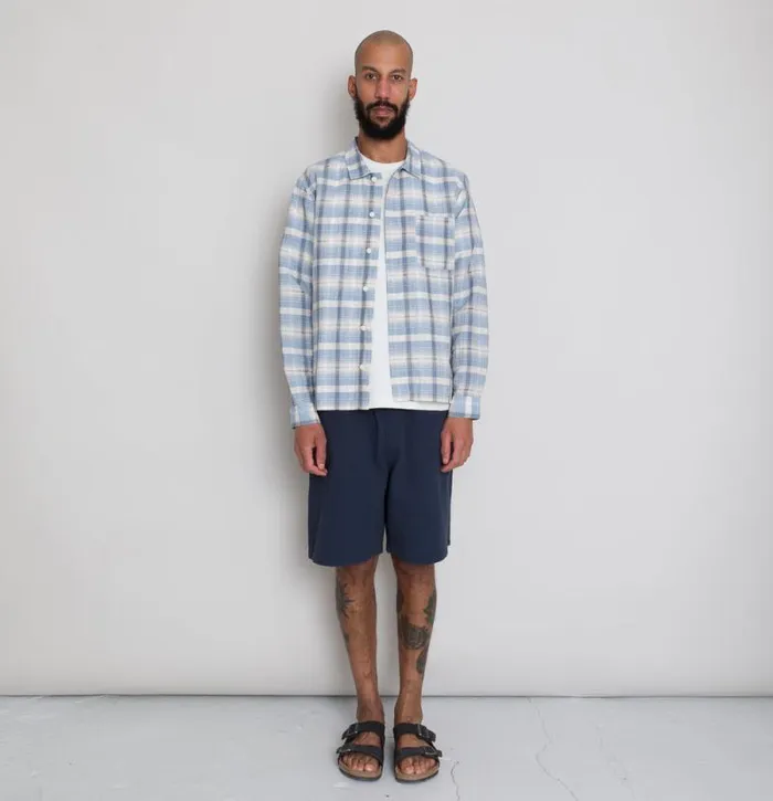 Folk Clothing Shirts Patch Shirt 8211 Soft Blue Open Check 8211 Mens