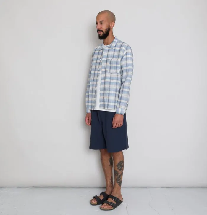 Folk Clothing Shirts Patch Shirt 8211 Soft Blue Open Check 8211 Mens