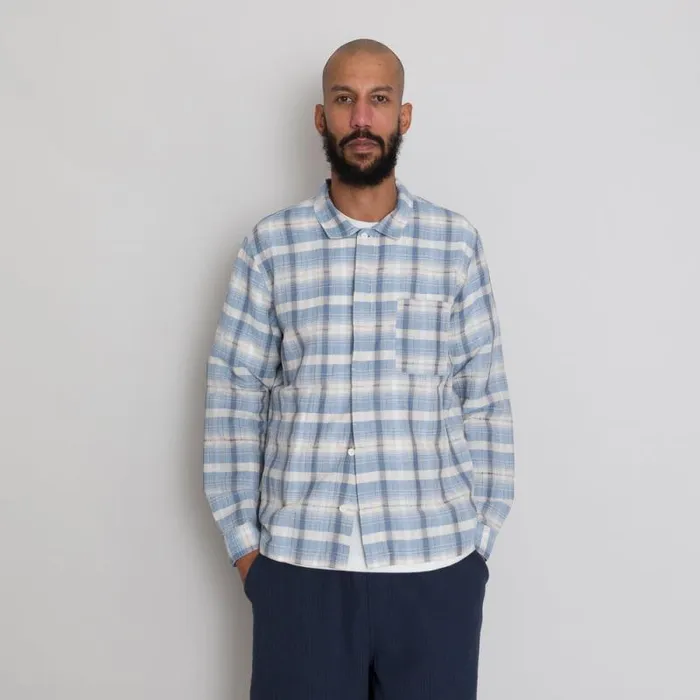 Folk Clothing Shirts Patch Shirt 8211 Soft Blue Open Check 8211 Mens