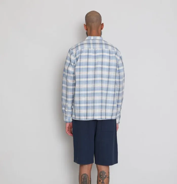 Folk Clothing Shirts Patch Shirt 8211 Soft Blue Open Check 8211 Mens