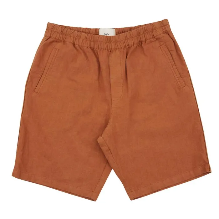 Folk Clothing Shorts Assembly Short 8211 Ochre Cotton Linen 8211 Mens