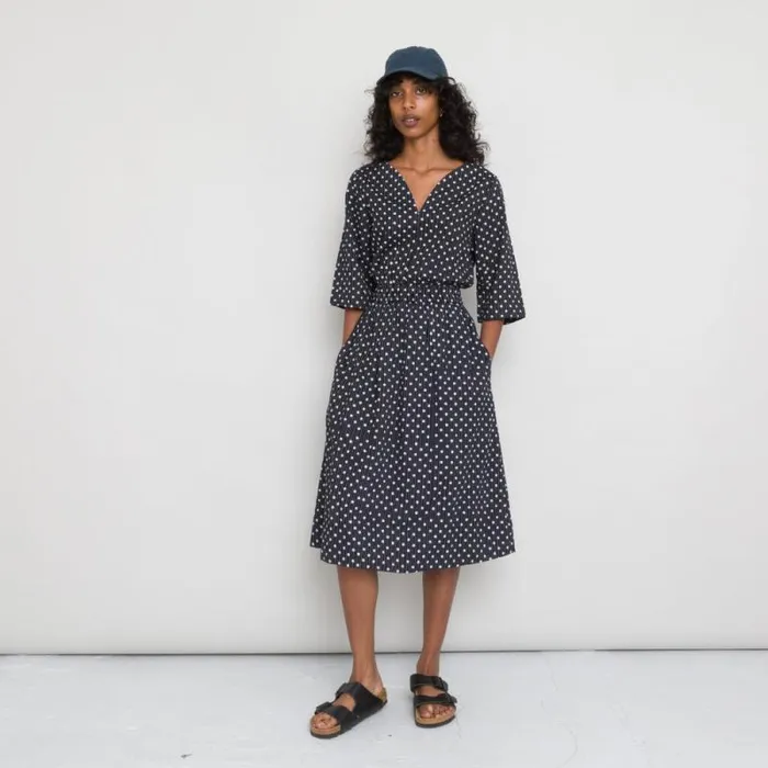 Folk Clothing Skirts Gathered Dress 8211 Dot And Stripe Dark Navy Voile 8211 Womens