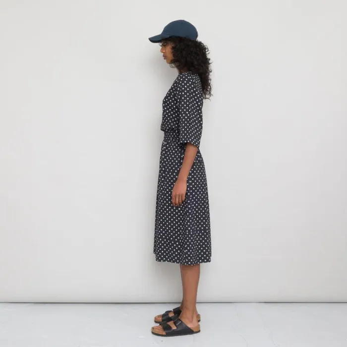 Folk Clothing Skirts Gathered Dress 8211 Dot And Stripe Dark Navy Voile 8211 Womens