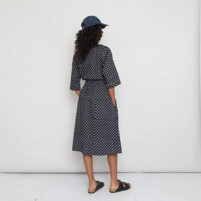 Folk Clothing Skirts Gathered Dress 8211 Dot And Stripe Dark Navy Voile 8211 Womens