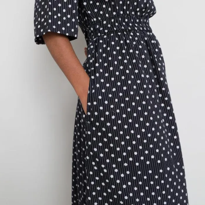 Folk Clothing Skirts Gathered Dress 8211 Dot And Stripe Dark Navy Voile 8211 Womens