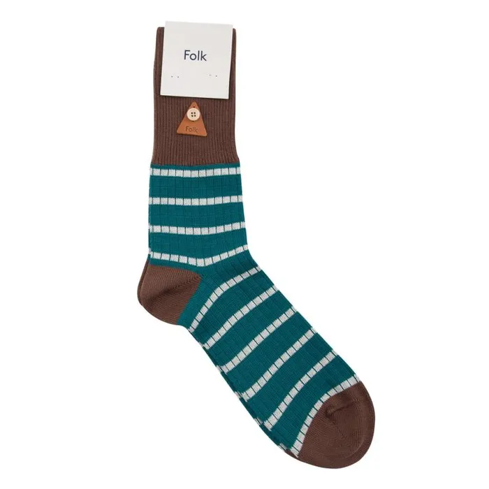 Folk Clothing Socks Waffle Stripe Sock 8211 Alpine Green Stripe 8211 MensWomens
