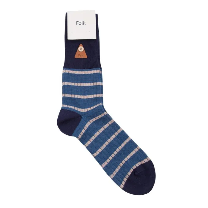 Folk Clothing Socks Waffle Stripe Sock 8211 Soft Blue Stripe 8211 MensWomens
