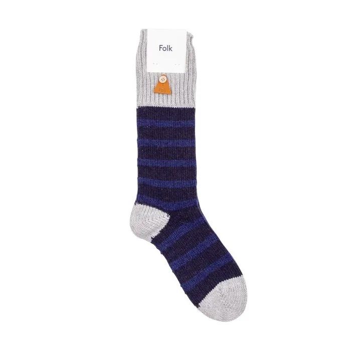 Folk Clothing Socks Wool Stripe Sock 8211 Navy 8211 MensWomens