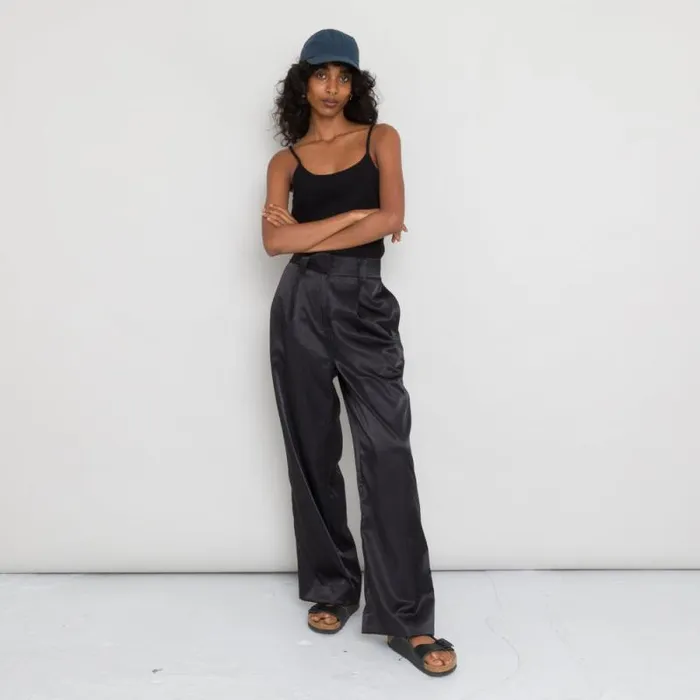 Folk Clothing Trousers Pleated Pants 8211 Black Satin 8211 Womens
