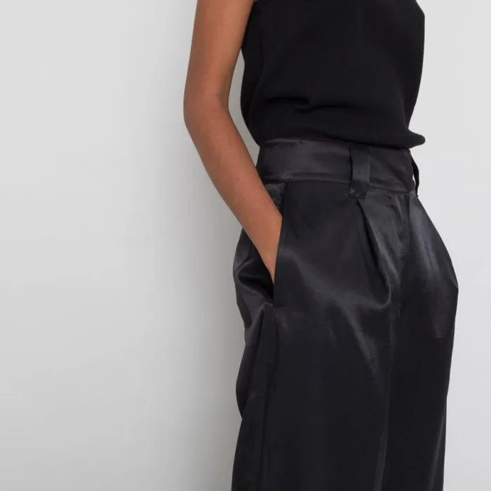 Folk Clothing Trousers Pleated Pants 8211 Black Satin 8211 Womens
