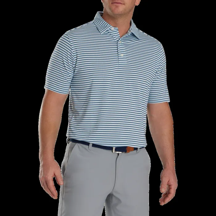FootJoy Shirts Men Pinstripe Lisle White Navy Blue