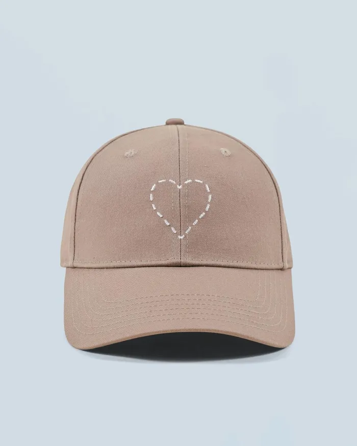 From Future Caps Embroidered Heart Curved Visor Cap Taupe