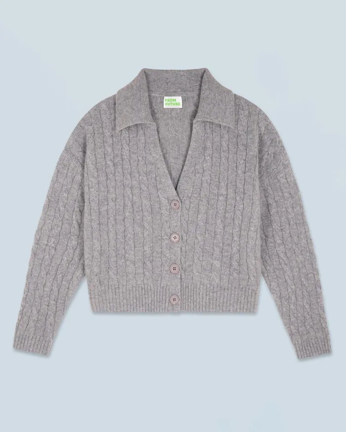 From Future Cashmere Cardigans Women Ribbed Cardigan Sweater Dark Heather Gray
