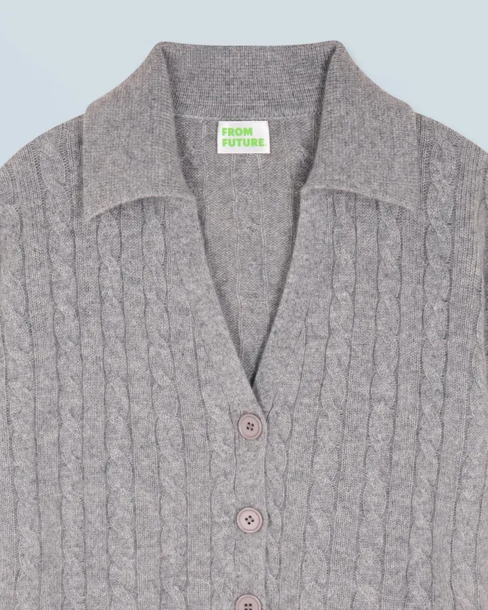 From Future Cashmere Cardigans Women Ribbed Cardigan Sweater Dark Heather Gray
