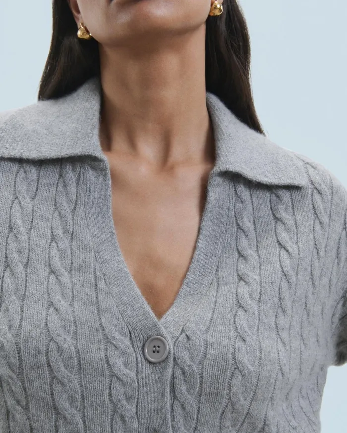 From Future Cashmere Cardigans Women Ribbed Cardigan Sweater Dark Heather Gray