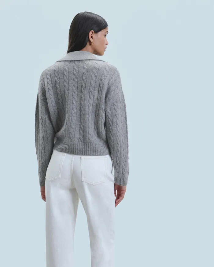 From Future Cashmere Cardigans Women Ribbed Cardigan Sweater Dark Heather Gray