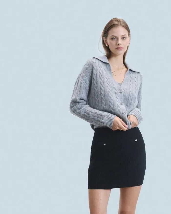From Future Cashmere Cardigans Women Ribbed Cardigan Sweater Dark Heather Gray