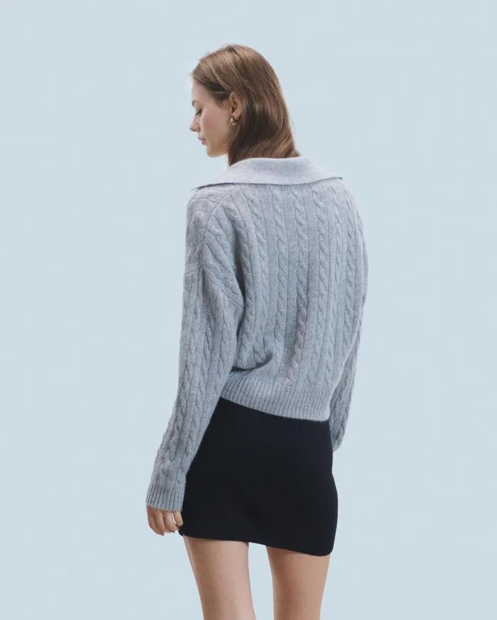From Future Cashmere Cardigans Women Ribbed Cardigan Sweater Dark Heather Gray
