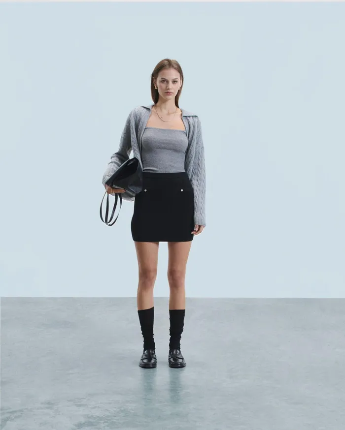 From Future Cashmere Cardigans Women Ribbed Cardigan Sweater Dark Heather Gray