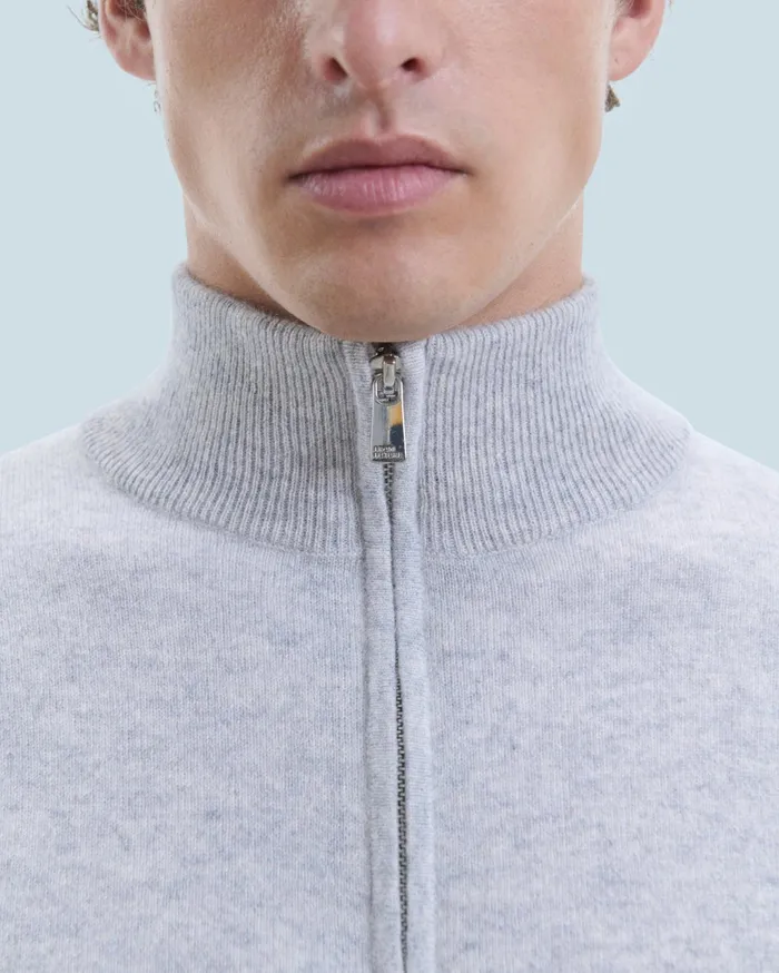 From Future Cashmere Sweaters Men Basic Quarter Zip Neck Sweater Light Heather Gray