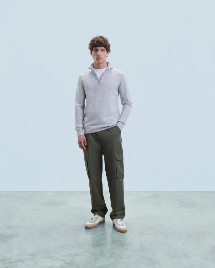 From Future Cashmere Sweaters Men Basic Quarter Zip Neck Sweater Light Heather Gray