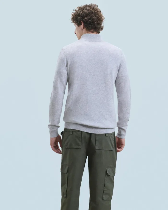 From Future Cashmere Sweaters Men Basic Quarter Zip Neck Sweater Light Heather Gray