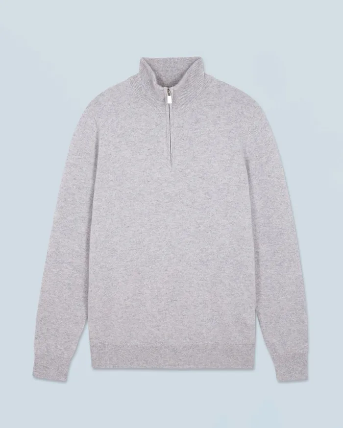 From Future Cashmere Sweaters Men Basic Quarter Zip Neck Sweater Light Heather Gray