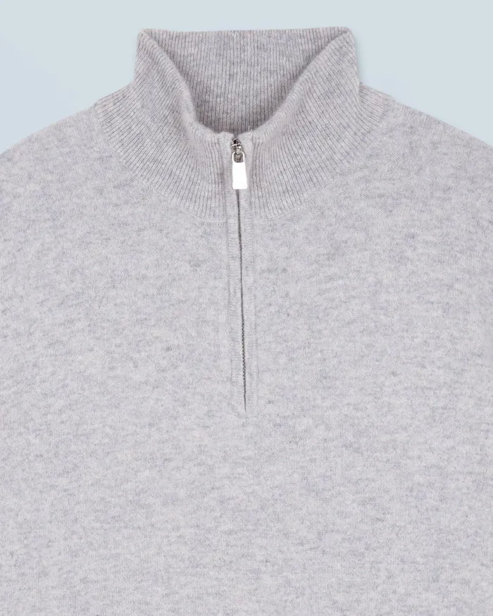 From Future Cashmere Sweaters Men Basic Quarter Zip Neck Sweater Light Heather Gray
