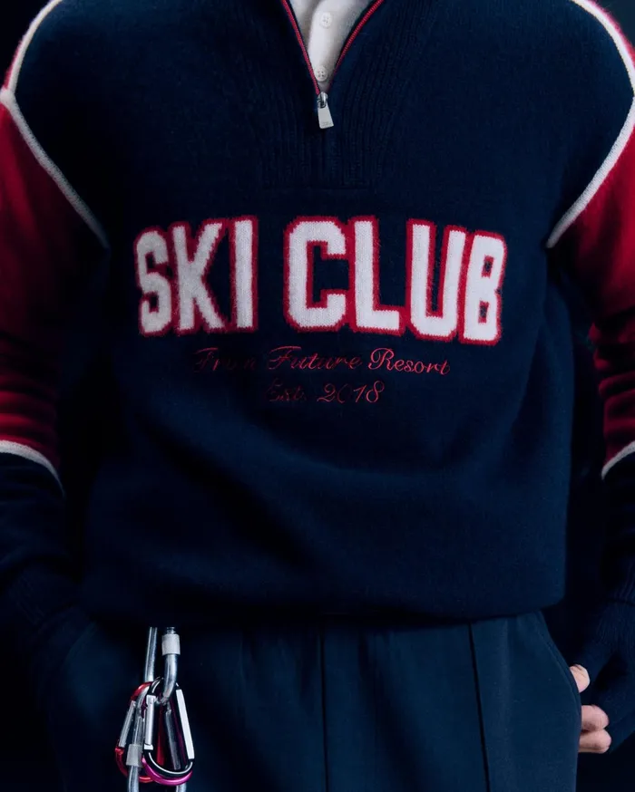 From Future Cashmere Sweaters Men CrossCountry Ski Quarter Zip Neck Sweater Navy