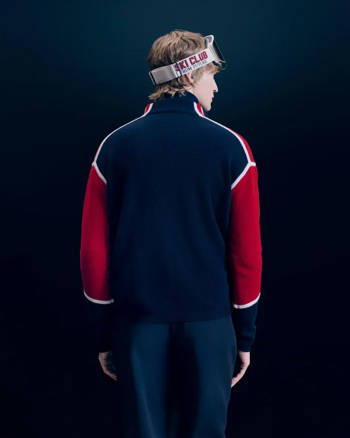 From Future Cashmere Sweaters Men CrossCountry Ski Quarter Zip Neck Sweater Navy