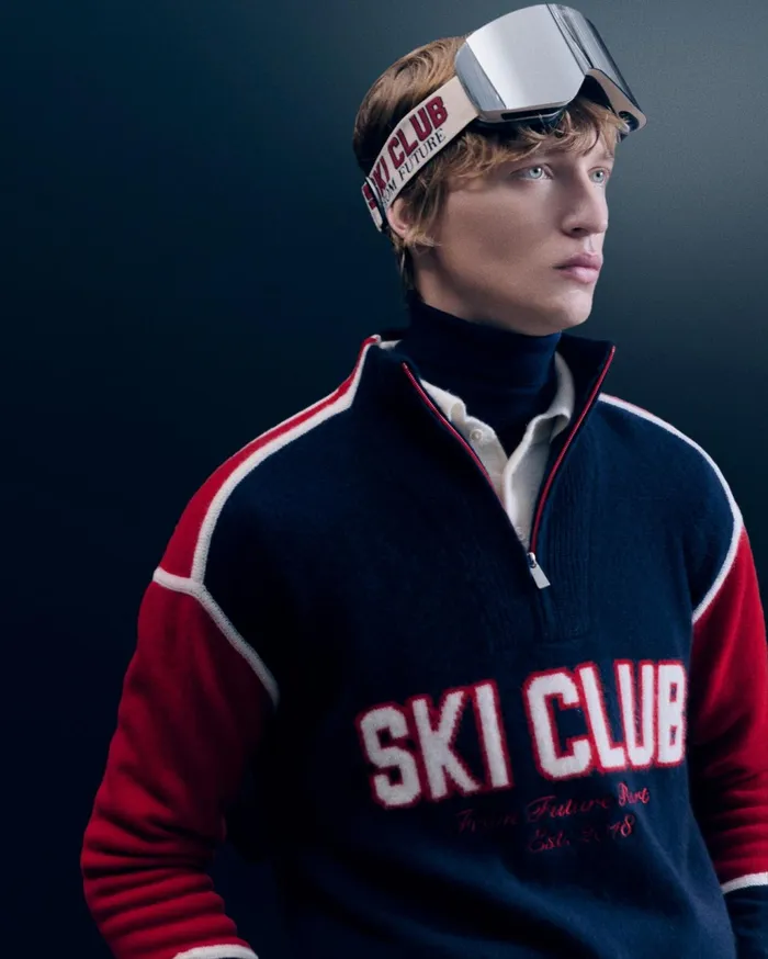 From Future Cashmere Sweaters Men CrossCountry Ski Quarter Zip Neck Sweater Navy