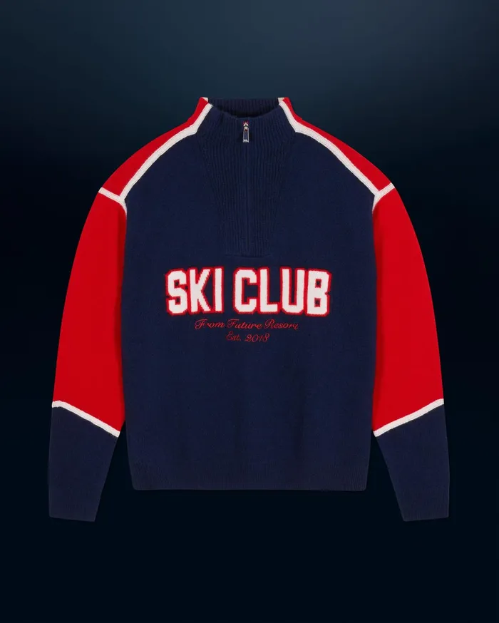 From Future Cashmere Sweaters Men CrossCountry Ski Quarter Zip Neck Sweater Navy