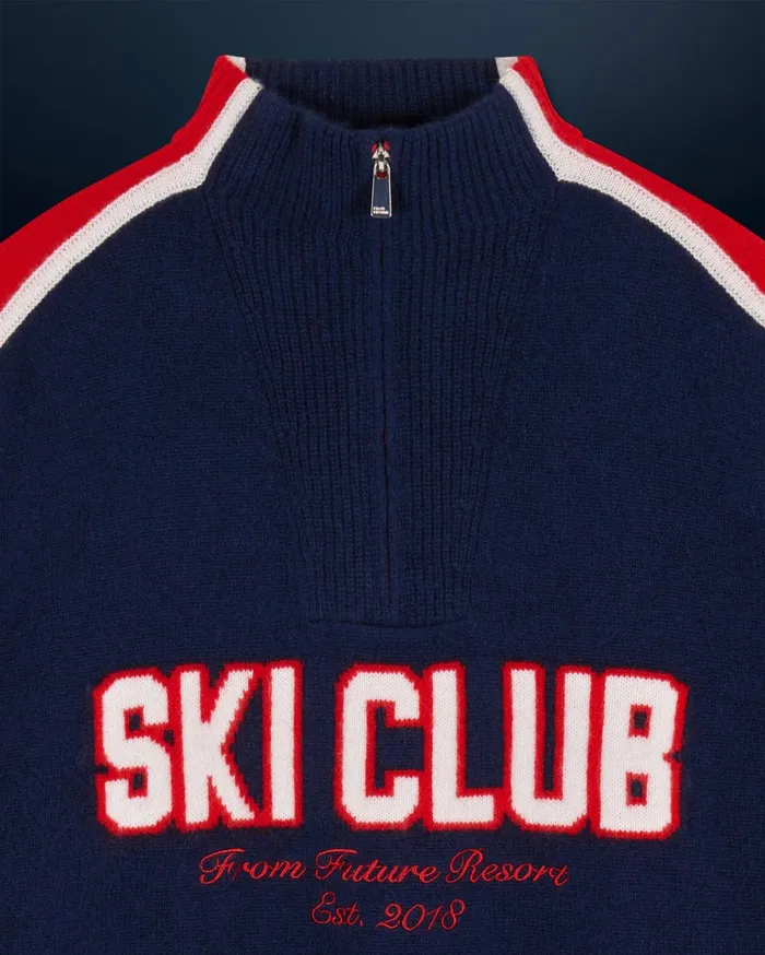 From Future Cashmere Sweaters Men CrossCountry Ski Quarter Zip Neck Sweater Navy