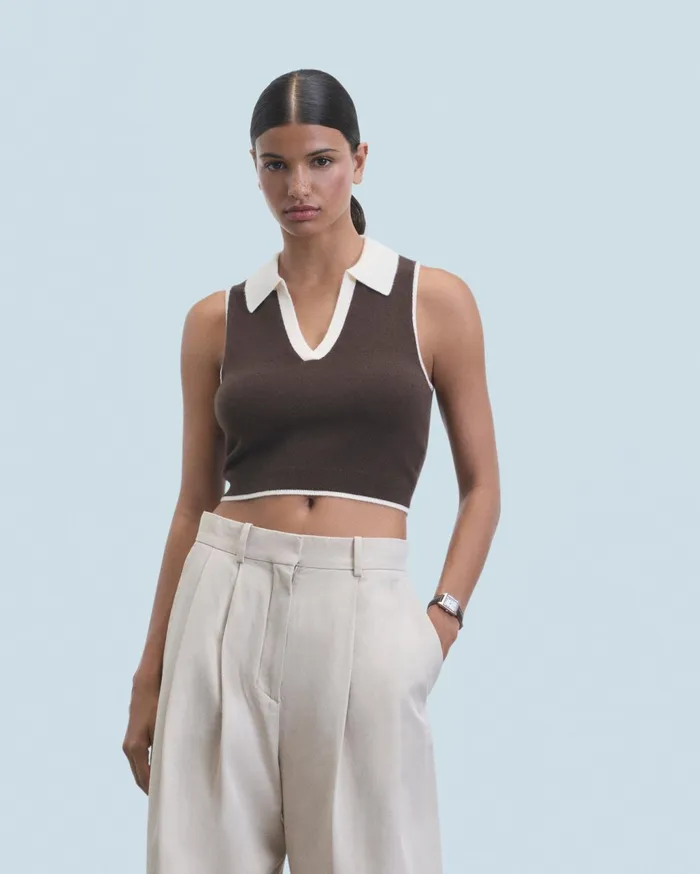 From Future Cashmere Sweaters Women Bicolor Sleeveless Sweater Chocolate