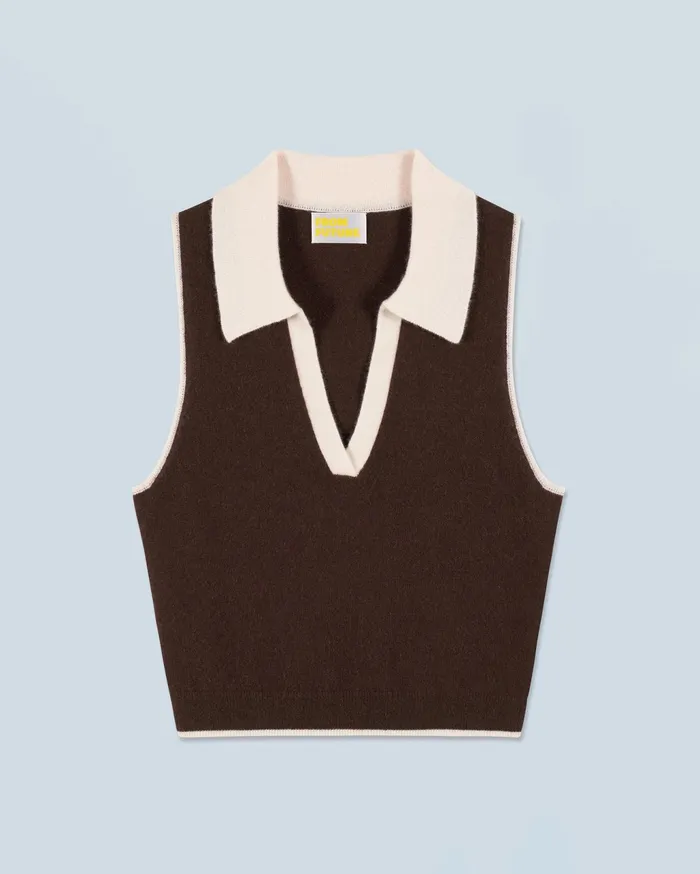 From Future Cashmere Sweaters Women Bicolor Sleeveless Sweater Chocolate