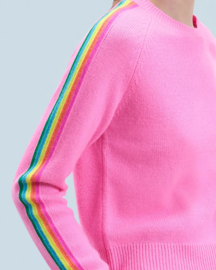 From Future Cashmere Sweaters Women Crewneck Sweater With MultiColored Bands Dreamy Pink