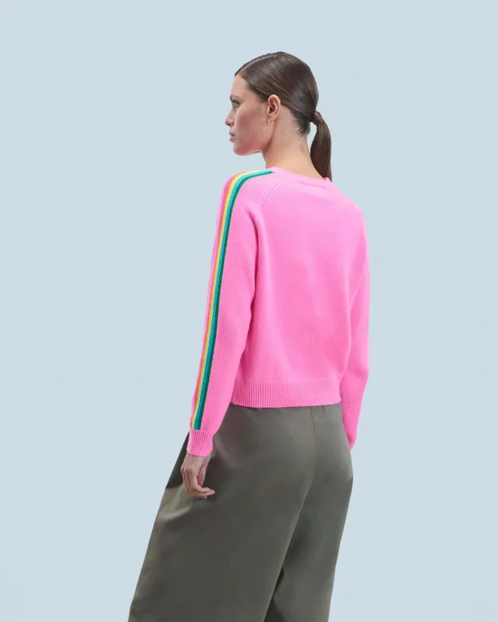 From Future Cashmere Sweaters Women Crewneck Sweater With MultiColored Bands Dreamy Pink