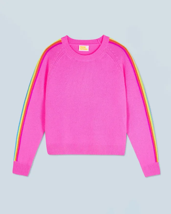 From Future Cashmere Sweaters Women Crewneck Sweater With MultiColored Bands Dreamy Pink