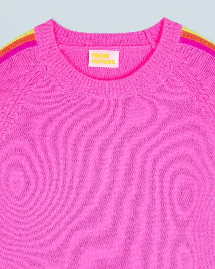 From Future Cashmere Sweaters Women Crewneck Sweater With MultiColored Bands Dreamy Pink