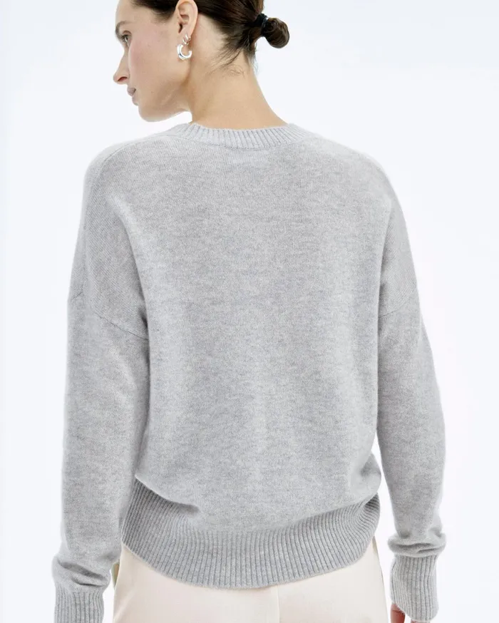 From Future Cashmere Sweaters Women Embroidered Heart Crewneck Sweater Light Heather Gray