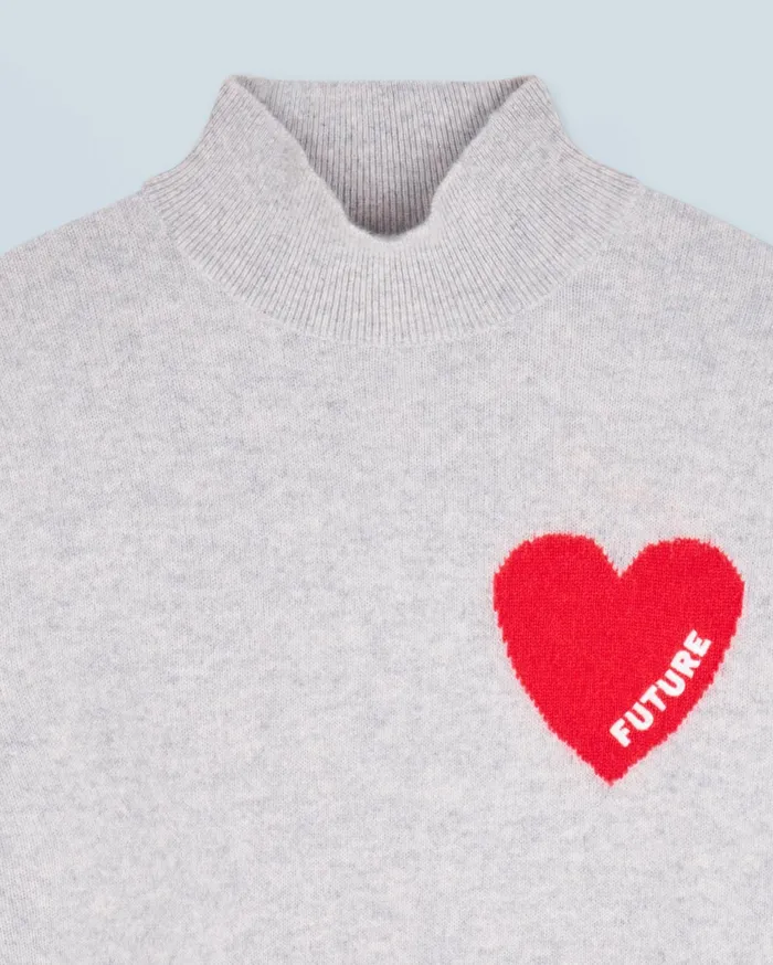 From Future Cashmere Sweaters Women Light Heart Mock Neck Sweater Light Heather Gray