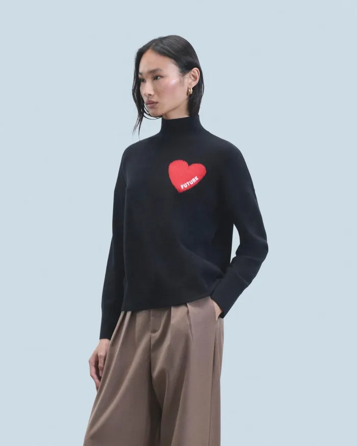 From Future Cashmere Sweaters Women Light Heart Mock Neck Sweater Light Heather Gray