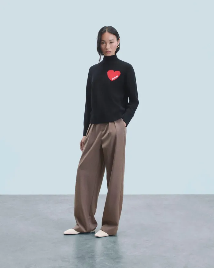 From Future Cashmere Sweaters Women Light Heart Mock Neck Sweater Light Heather Gray