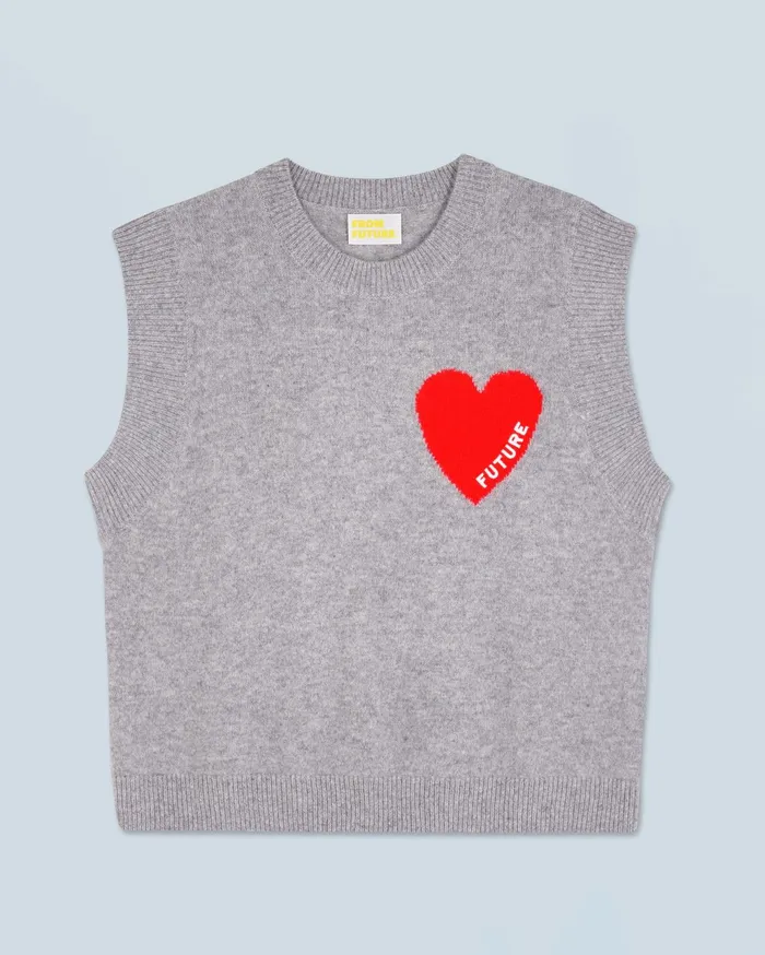 From Future Cashmere Sweaters Women Light Heart Sleeveless Sweater Dark Heather Gray