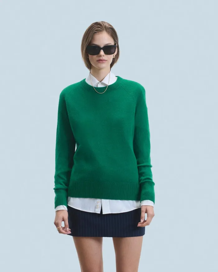 From Future Cashmere Sweaters Women Lightweight Oversized Crewneck Sweater Forest Green