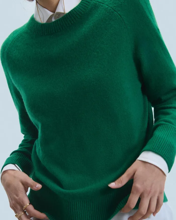 From Future Cashmere Sweaters Women Lightweight Oversized Crewneck Sweater Forest Green