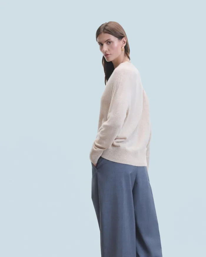 From Future Cashmere Sweaters Women Lightweight Oversized Crewneck Sweater Heather Beige