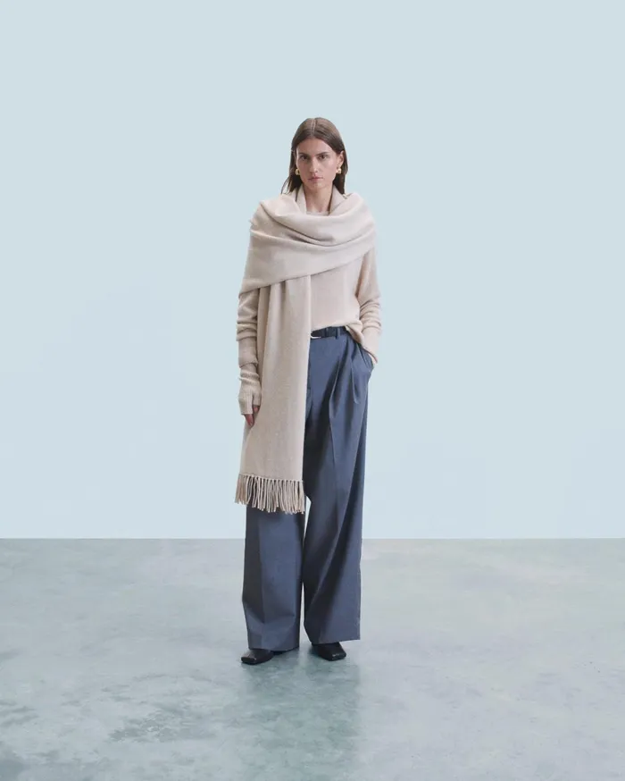 From Future Cashmere Sweaters Women Lightweight Oversized Crewneck Sweater Heather Beige